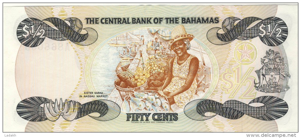 BILLET # BAHAMAS # 50 CENTS   #  1984  # PICK  42  # QUEEN ELISABETH II # DEMI-DOLLAR - Bahamas