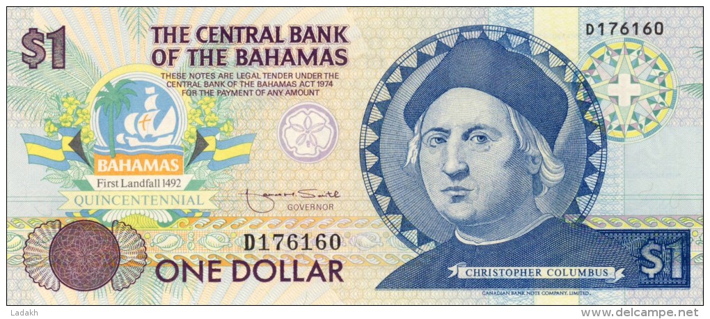 BILLET # BAHAMAS # 1 DOLLAR   #  1992  # PICK  50  # CHRISTOPHE COLOMB # - Bahamas