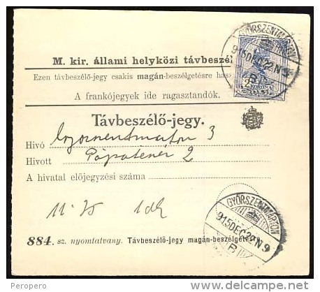 Hungary  GyÅ‘r-Szent-Márton Telephonic - Ticket    Telefonische - Ticket     TELEPHONE RECEIPT   Tavbeszelo - Jegy - Telegrafi