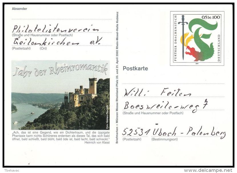 Germany  BRD 2004, Postal Stationery "Year Of The Rhine Romantic" W./ No Postmark - Postcards - Used