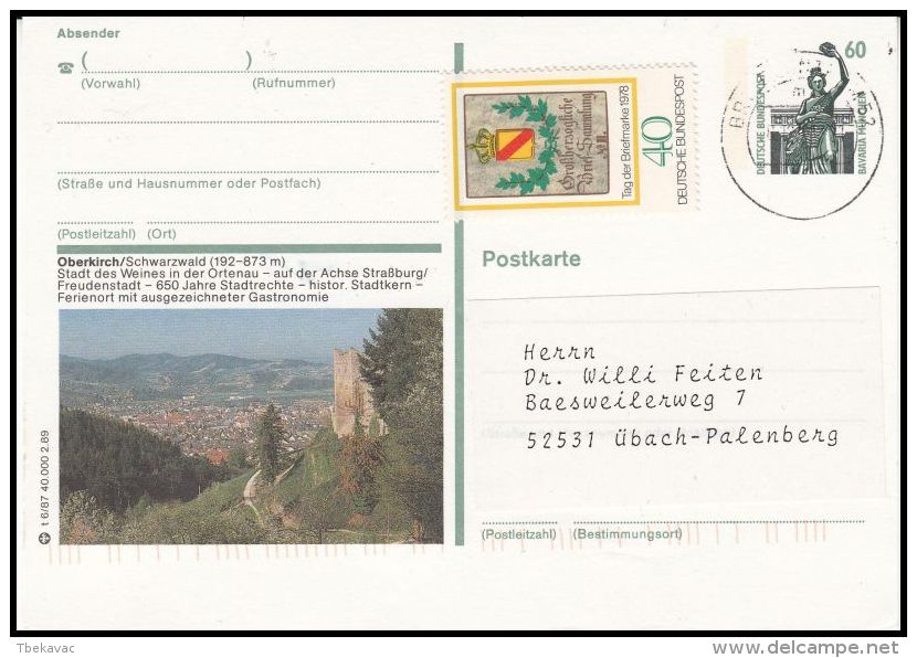 Germany  BRD 1978, Uprated Postal Stationery "Oberkirch" - Postcards - Used