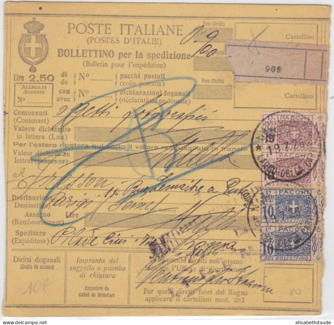 ITALIE  - 1926 - CARTE COLIS POSTAUX De NAPOLI - Pacchi Postali