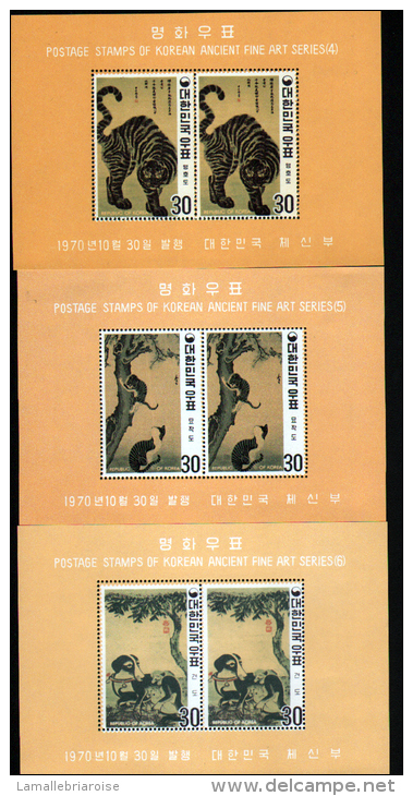 COREE DU SUD - BF N° 189/190/191 - DENTELES - TABLEAUX D'ANIMAUX - CHATS CHIENS TIGRES - Korea (Zuid)