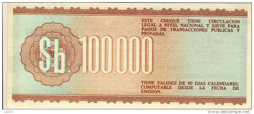 BILLET # BOLIVIE # 100000 PESOS BOLIVIANOS  # 1984 # PICK N° 188 - Bolivien