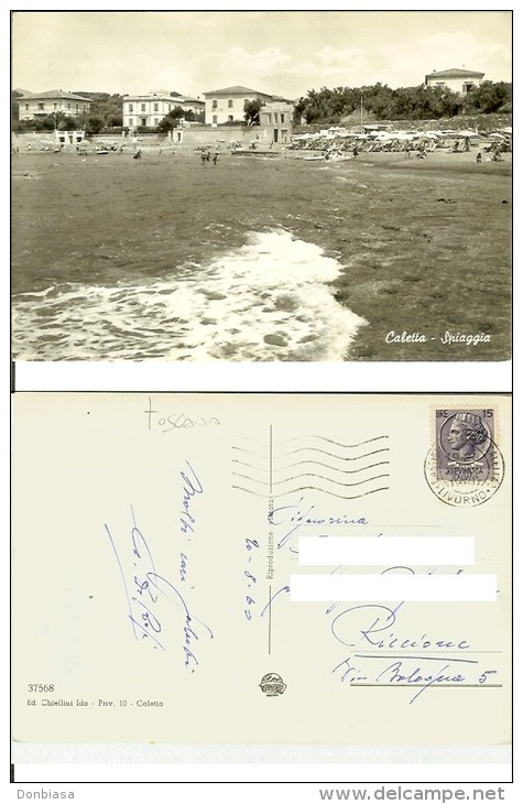 Caletta Di Castiglioncello (Livorno): Spiaggia. Cartolina B/n Anni '50 Viaggiata 1960 (animata, Mosconi, Stab. Balneare - Livorno