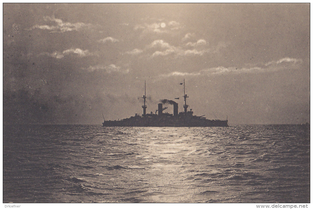 Kreuzer Auf See Vor Kiel, Marine, Kriegsschiff, Um 1905 - Ausrüstung