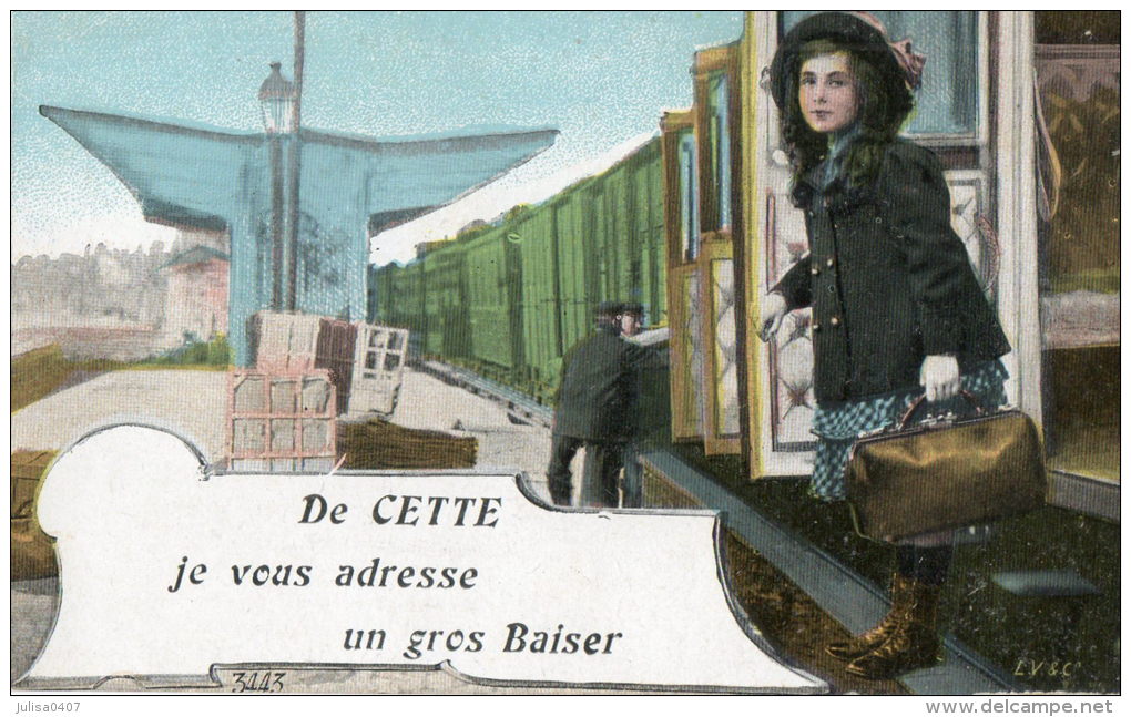 CETTE (34) Carte Fantaisie Gros Baiser Train - Sete (Cette)