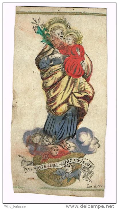 IMAGE RELIGIEUSE Sur Vélin, Colorisée, 12 X 6 Cm, "Vir Maria Dequanatus Est Jesus" - Images Religieuses