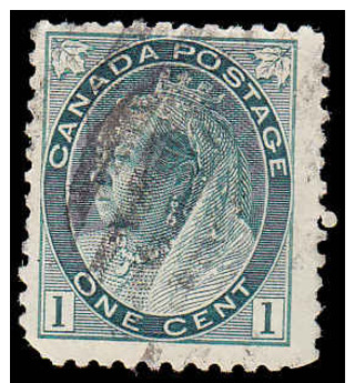 Canada Scott #  75, 1¢ Gray Green (1898) Queen Victoria, Used - Oblitérés