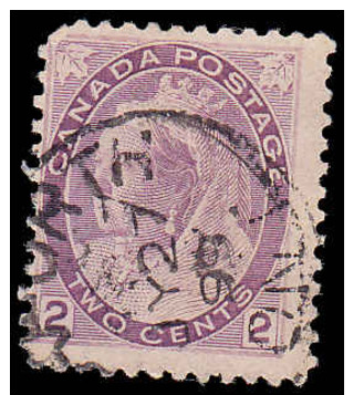 Canada Scott #  76, 2¢ Purple (1898) Queen Victoria, Used - Oblitérés
