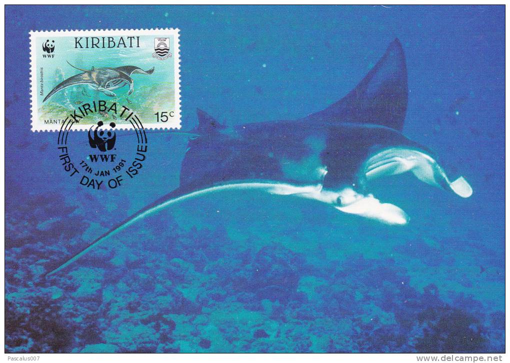 WWF - 105,31 - CM-MC - € 1,00 - 17-1-1991 - 15c - Whale Shark And Manta Ray - Kiribati 1108212 - Kiribati (1979-...)