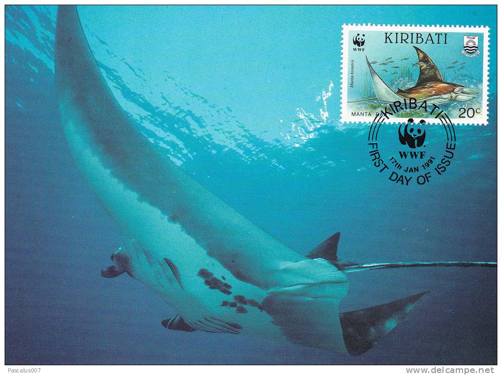 WWF - 105,32 - CM-MC - € 1,06 - 17-1-1991 - 20c - Whale Shark And Manta Ray - Kiribati 1108212 - Kiribati (1979-...)