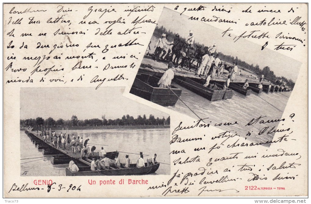 GENIO / Un Ponte Di Barche - Vedutine _ Viaggiata 1904 - Manovre
