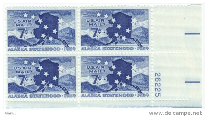 Plate # Block Sc#C53 &amp; #C55, Alaska And Hawaii Statehood Air Mail US Postage Stamps - Plate Blocks & Sheetlets