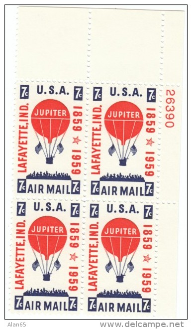 Plate # Block Sc#C54, Balloon 'Jupiter' Balloon Mail Centennial Air Mail US Postage Stamps - Plate Blocks & Sheetlets
