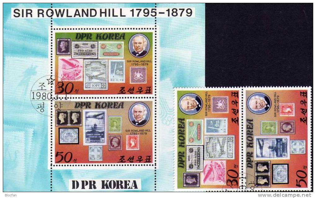 Sir Hill Stamps On Stamps 1980 Korea 1973/4 ZD+ 2-Kleinbogen O 16€ UPU With Old Stamp M/s Bloc Philatelic Sheetlet Corea - Oddities On Stamps