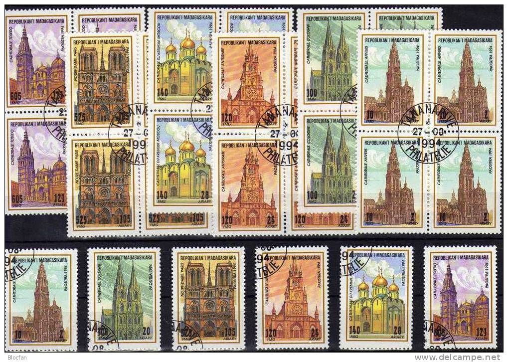 Kathedrale Der Welt 1994 Madagaskar 1688-93+4-Block O 13€ Köln Paris Antwerpen Toledo Moskau Church M/s Bloc Bf Malagasy - Madagaskar (1960-...)