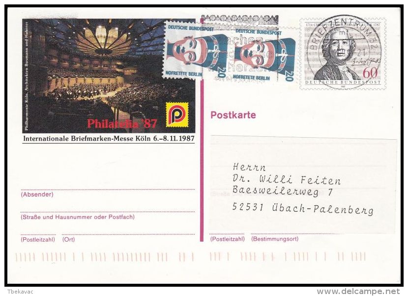 Germany  BRD 1989, Uprated Postal Stationery  "Stamp Exibition Koln 1987" - Bildpostkarten - Gebraucht