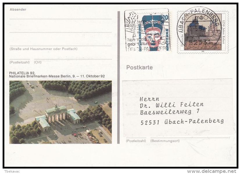 Germany  BRD 1992, Uprated Postal Stationery  "Philatelia 1992 Berlin" - Cartoline Illustrate - Usati