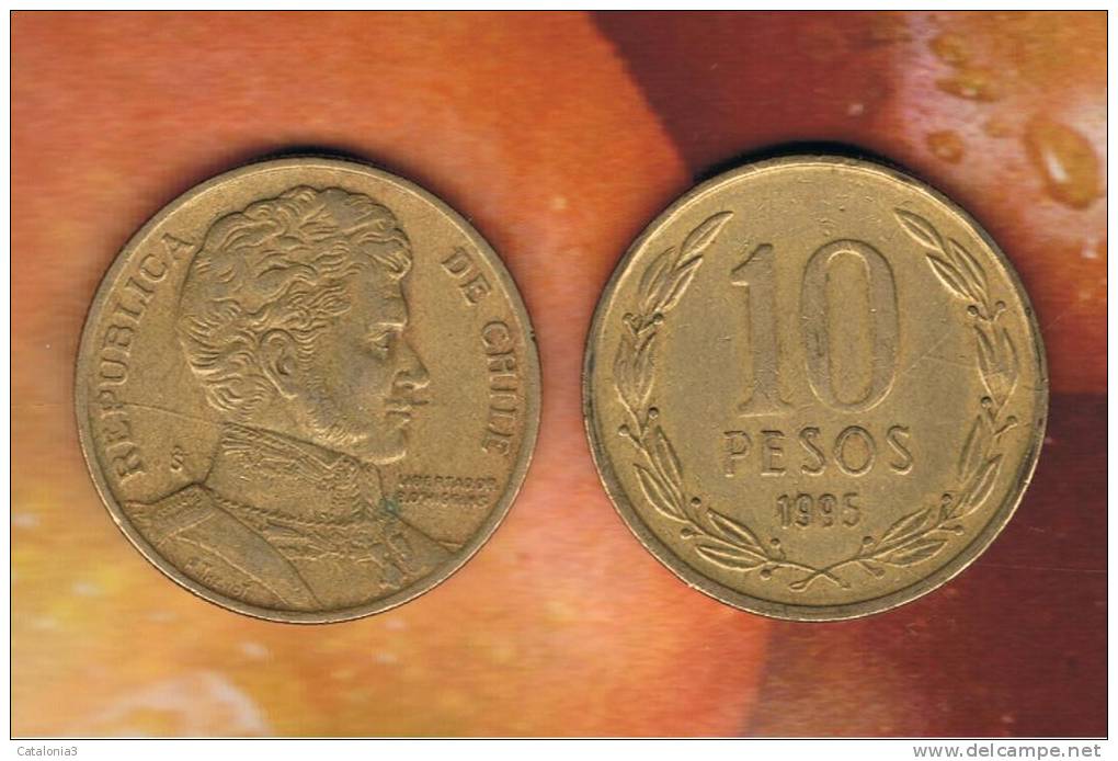 CHILE -  10 Pesos 1995  KM228 - LIBERTADOR. B. O'HIGGINS  - - Cile