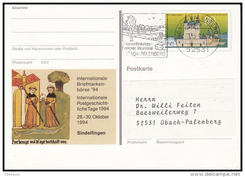 Germany  BRD 1995, Uprated Postal Stationery  "Stamp Exibition  1994 Sindelfigen" - Cartes Postales Illustrées - Oblitérées