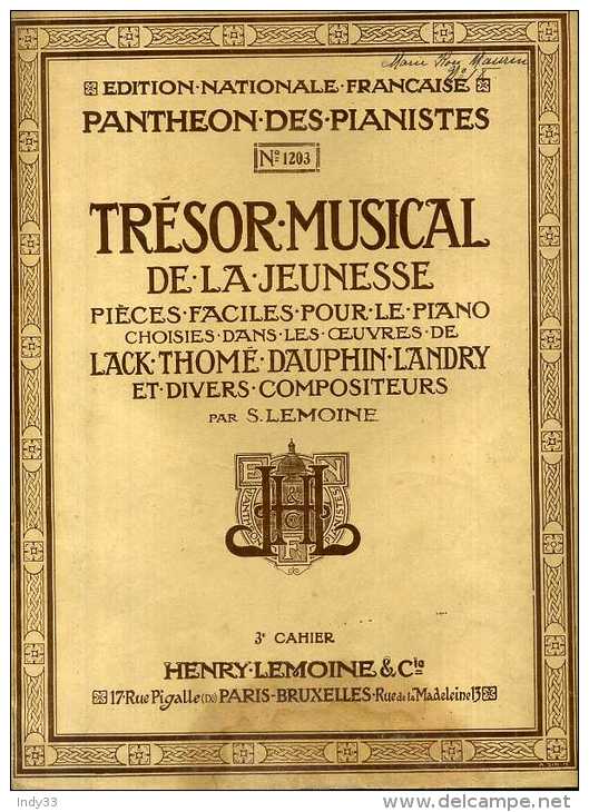 - PARTITION DE MUSIQUE . PANTHEON DES PIANISTES N°1203  3° CAHIER 1924 . - Strumenti A Tastiera