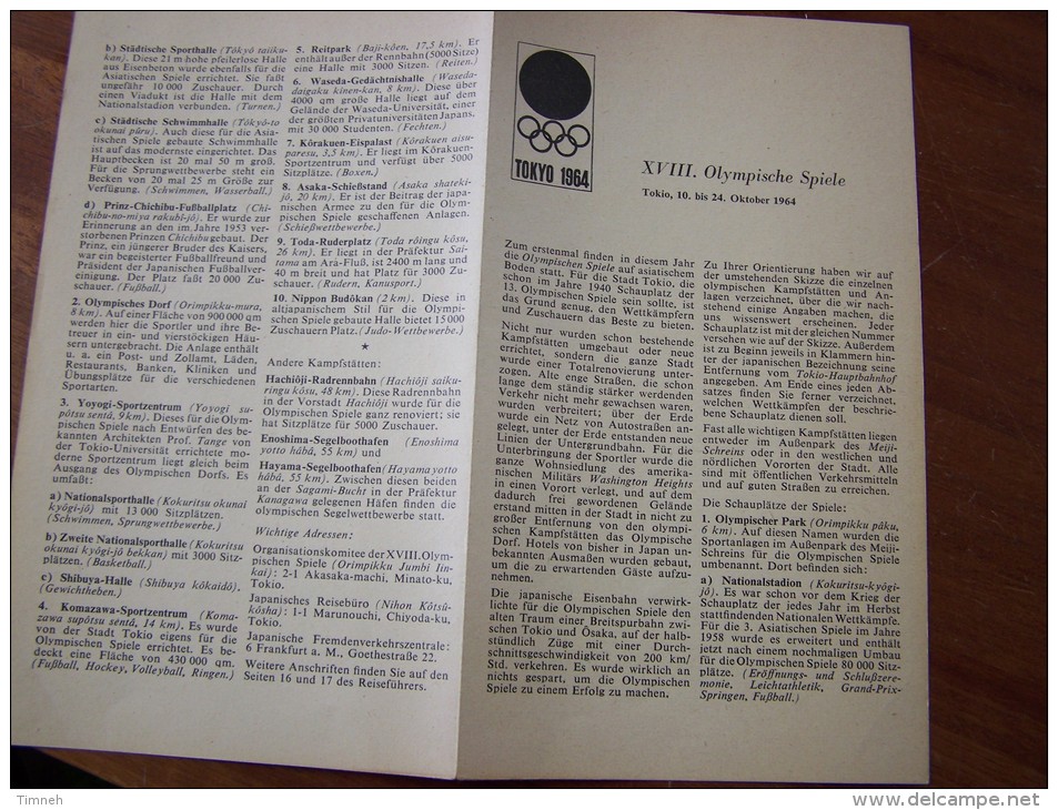 TOKIO REISEFÜHRER POLYGLOTT 1964 + 1 Blatt PLAN XVIII OLYMPISCHE SPIELE 63 Pages - Asien Und Nahost