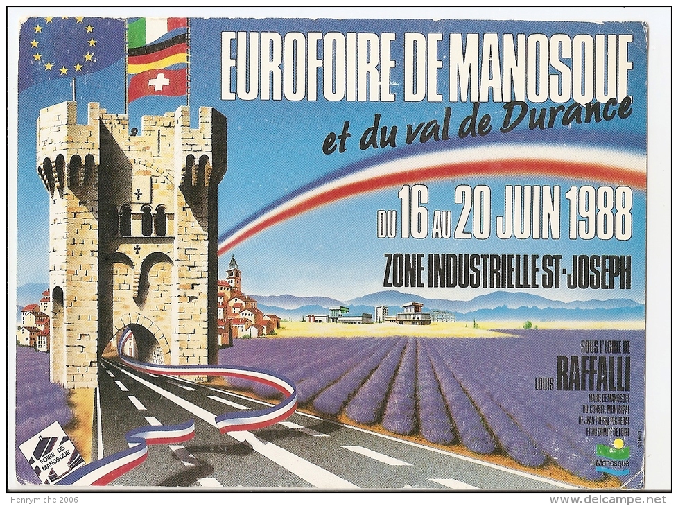 Alpes De Haute Provence - 04 - Manosque  Eurofoire 1988 Cachet Au Dos - 2scans - Manosque