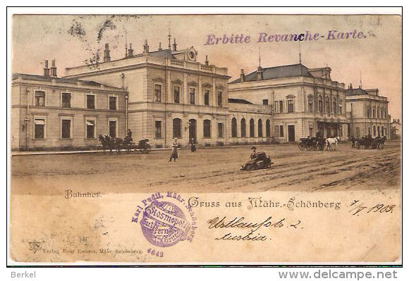 Gruss Aus Mähr. Schönberg Bahnhof Nadrázi Litho 1903 Midglied KOSMOPOLIT Sammlerverein - Tchéquie