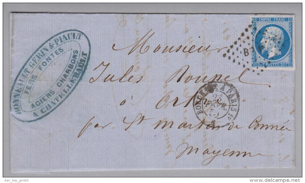 Heimat France Bahnpost Bordeaux-Paris 1859-02-23 Chatellerault Nach St.Martin - 1853-1860 Napoléon III