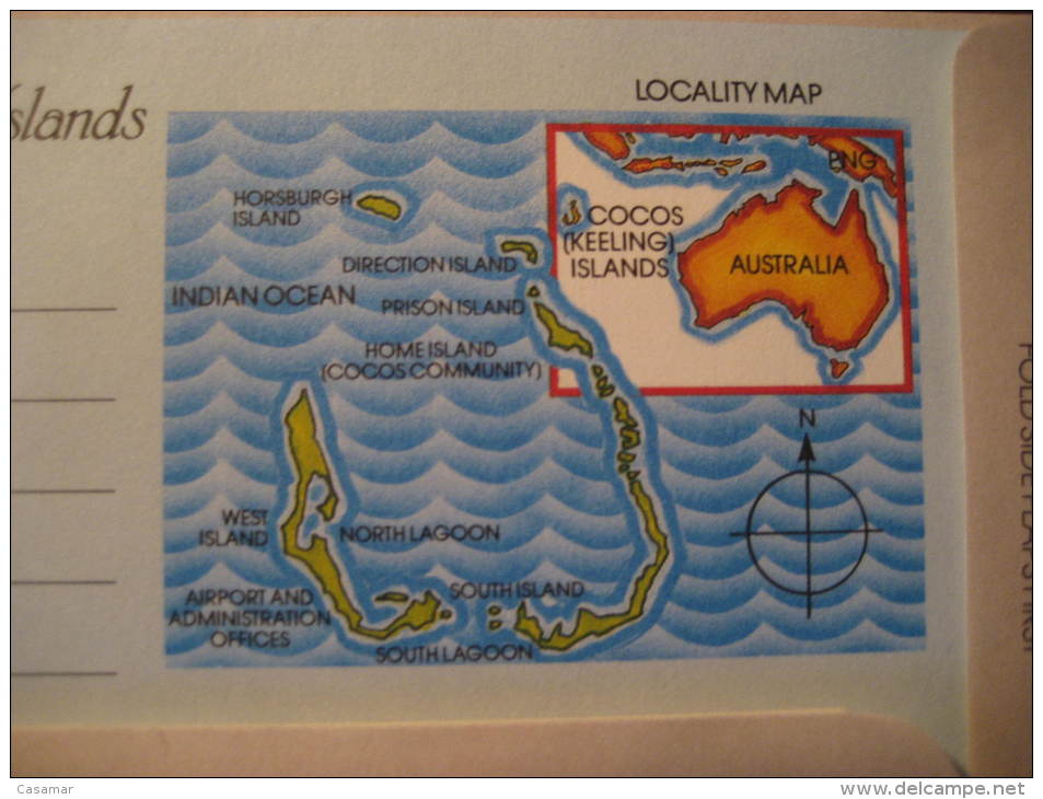 COCOS Keeling Island 1987 Air Letter Aerogramme Marine Life Map - Kokosinseln (Keeling Islands)