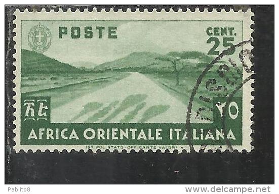 COLONIE ITALIANE AFRICA ORIENTALE ITALIANA 1938 SOGGETTI VARI 25 CENT. TIMBRATO USED - Africa Oriental Italiana