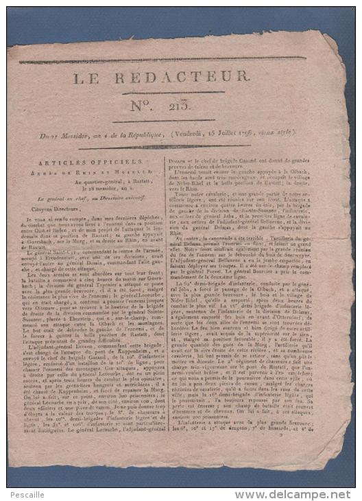 LE REDACTEUR 15 07 1796 - ARMEE DE RHIN ET MOSELLE MOREAU RASTATT - JURES JURY - ARMEE DU RHIN - 14 JUILLET - Kranten Voor 1800