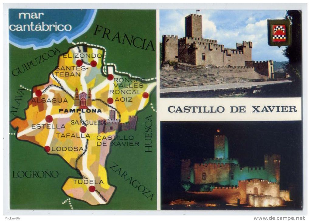 Espagne--CASTILLO DE XAVIER--Multivues Et Carte Géographique ,cpm N° 3016  éd   Postales Fama--carte Pas Très Courante - Navarra (Pamplona)