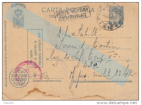 FREE MILITARY POSTCARD, KING MICHAEL, FPO #42, CENSORED, 1942, ROMANIA - Lettres 2ème Guerre Mondiale