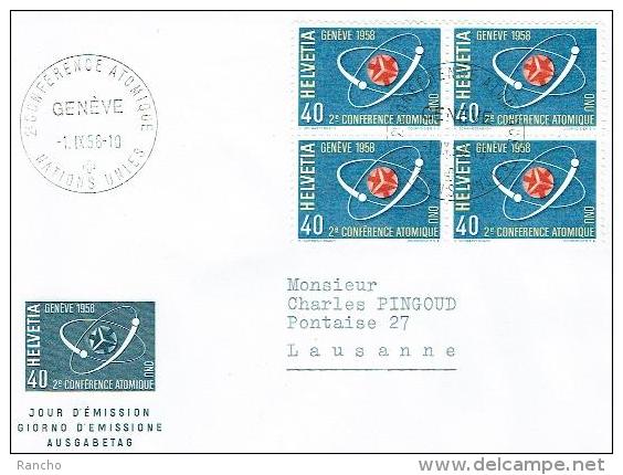 LETTRE . SUISSE . 1958 . N°338 . 2em CONFERENCE ATOMIQUE NATION UNIES GENEVE . - Storia Postale