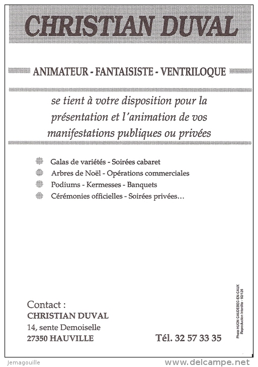 Christian DUVAL - Animateur - Fantaisiste - Ventriloque - B-1 - Autres & Non Classés