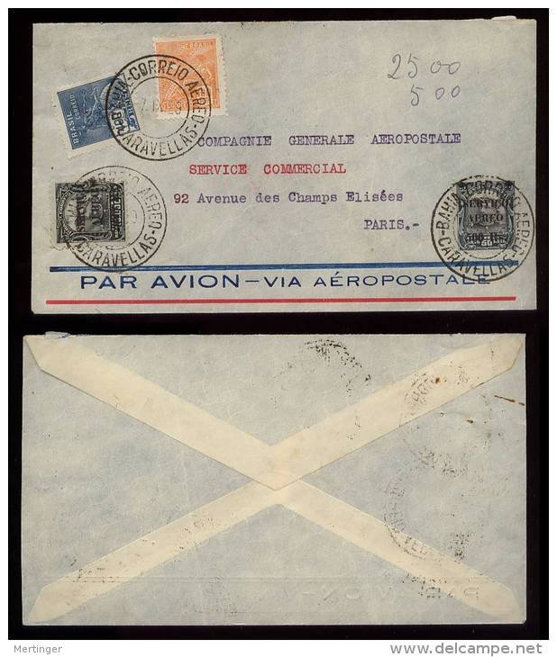 Brazil Brasilien 1929 Airmail Cover BAHIA CARAVELLAS CARAVELAS To Paris - Covers & Documents