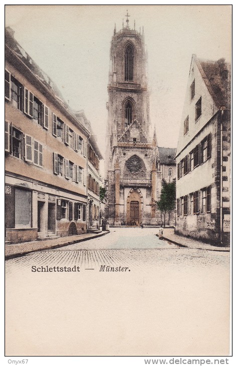 SELESTAT-SCHLETTSTADT (Bas-Rhin)  Eglise - Münster - Carte COLOREE - Précurseur - VOIR 2 SCANS - - Selestat