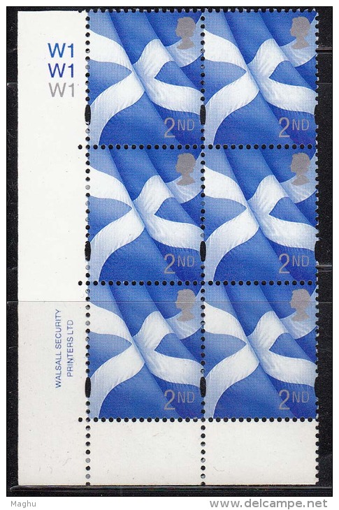 Margin Block Of 6, Colour / Printers Margin, 2nd Series. Scottish Flag  Scotland Definitve 1999 MNH - Scotland