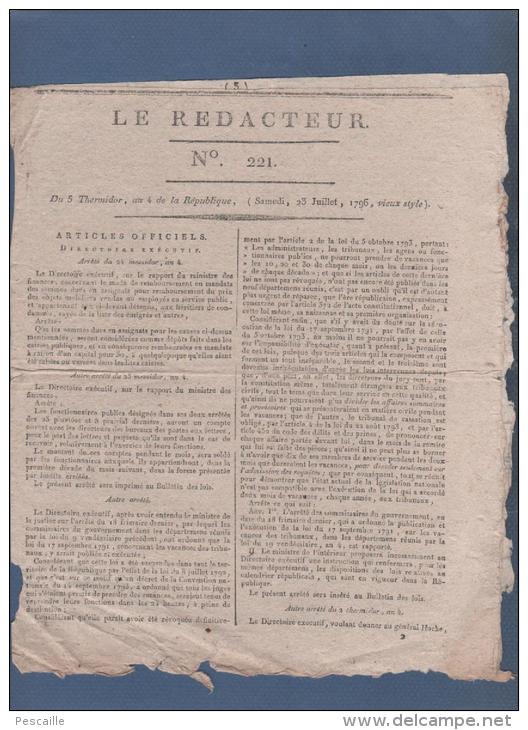 LE REDACTEUR 23 07 1796 - DIRECTOIRE - POSTES PORT JOURNAUX - AVRANCHES - FINANCES - - Journaux Anciens - Avant 1800