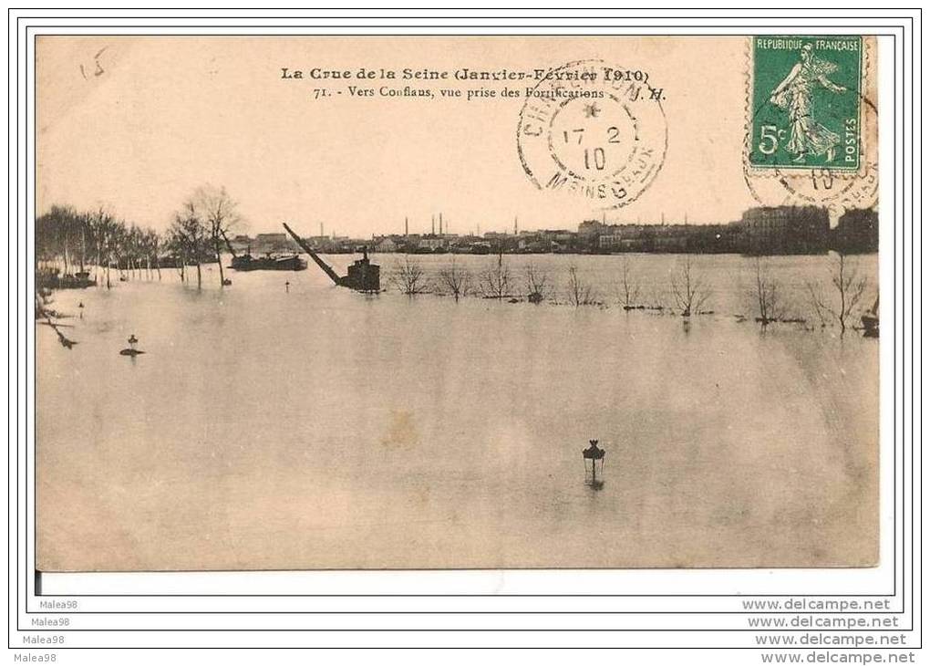 PARIS,,,,LA CRUE De La  SEINE  JANVIER - FEVRIER 1910,,,VERS CONFLANS , VUE PRISE Des FORTIFICATIONS ,,,VOYAGE 1910,,, - Inondations De 1910