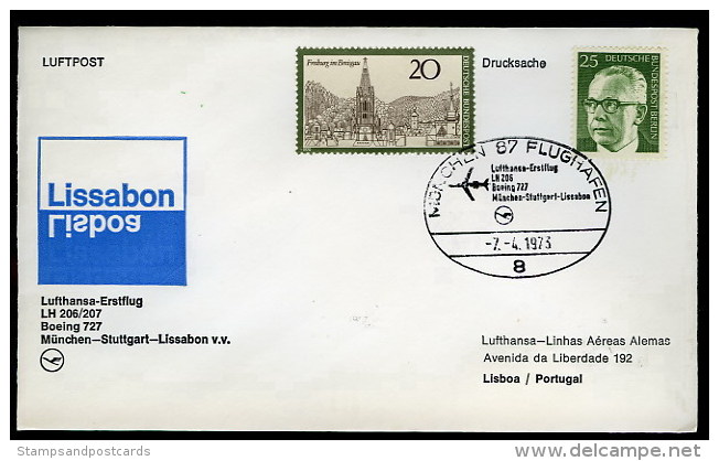 Portugal Premier Vol Muenchen - Stuttgart - Lisboa Boeing 727 First Flight Cover - Lettres & Documents