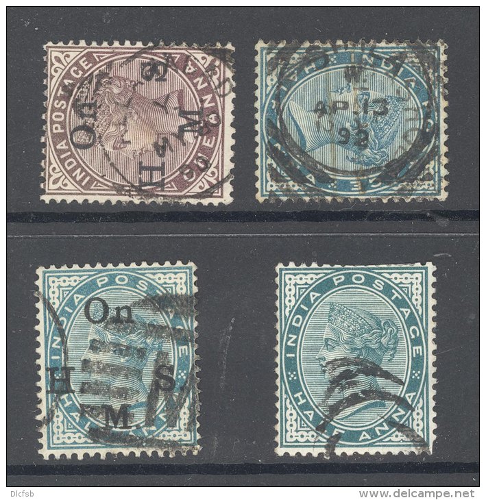 INDIA, ""6 Fine Crescents"" +2 Squared Circle Postmarks  On QVictoria Stamps #4 - 1882-1901 Empire
