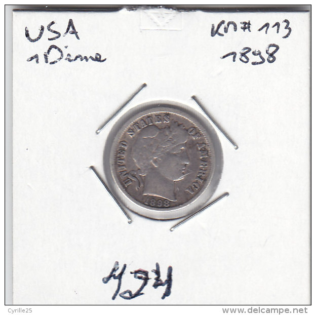 ONE DIME Argent Barber 1898 - 1892-1916: Barber