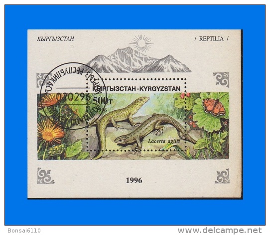KG 1996-0001, Reptiles Sand Lizard, CTO MS - Kirghizistan