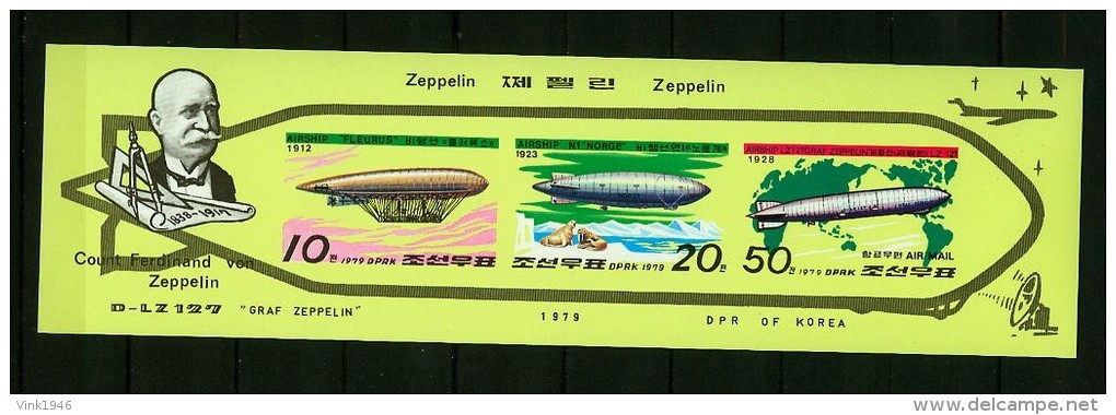 Korea 1979 3V In KB,zeppelins,vliegtuig,IMPERF/ONGET,MNH/Postrfris(L1312) - Zeppeline