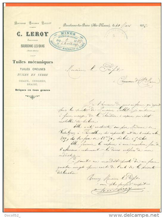 52  -bourbonne Les Bains "  Courrier C Leroy - Tuilerie   " 1897 Adresse Au Prefet - Old Professions