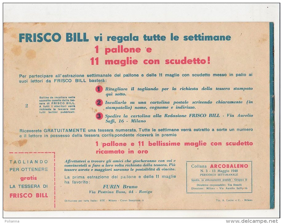 PFN/44 FRISCO-BILL Collana Arcobaleno AUDACE N.3 - 1948 Disegni Di Zamperoni/STRISCE FUMETTI DOPOGUERRA - Classic (1930-50)
