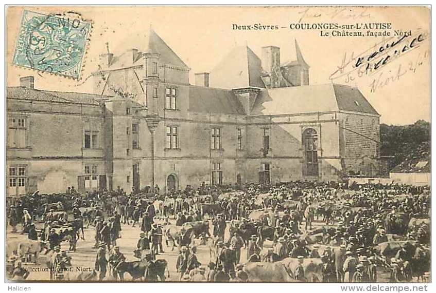 Deux Sevres -ref A778- Coulonges Sur L Autise -autize -le Chateau Et Marché Aux Bestiaux  -carte Bon Etat- - Coulonges-sur-l'Autize